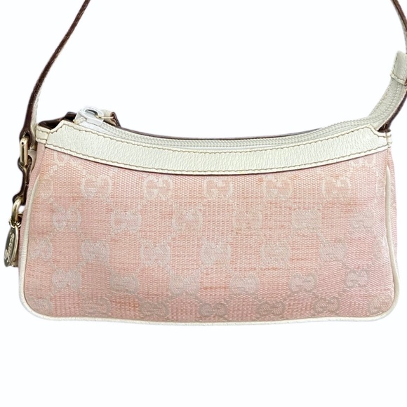 Authentic Gucci Pink Canvas Baguette Shoulder/Handbag Off-White Leather Trim Y2K - Picture 9 of 13